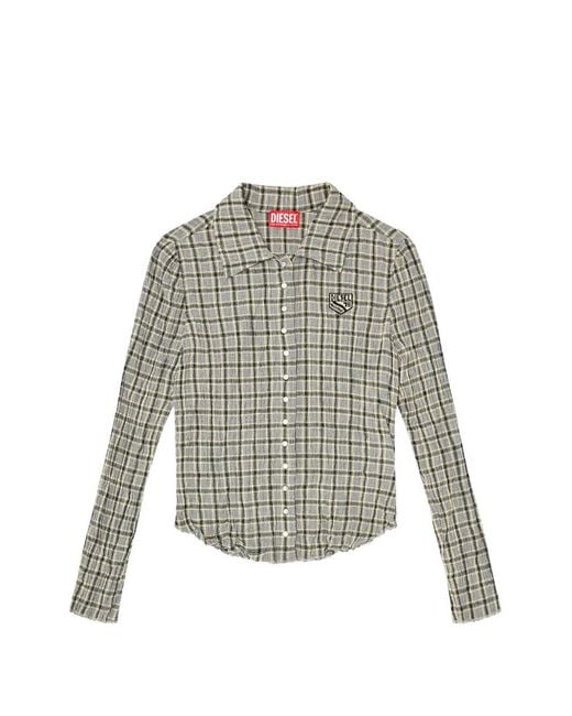 DIESEL White Chemise À Carreaux À Effet Seersucker