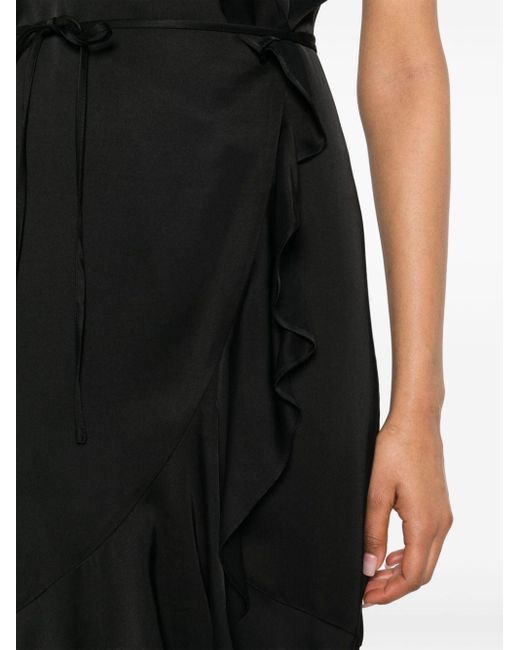 Twin Set Black Ruffled-detail Satin Midi Dress