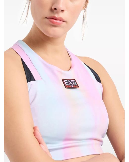 EA7 Blue Watercolour Logo-Appliqué Sports Bra