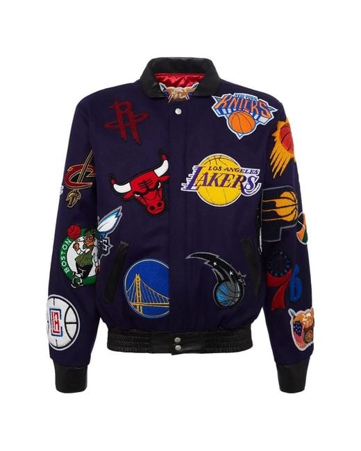 Jeff Hamilton Blue Nba Collage Bomber Jacket for men