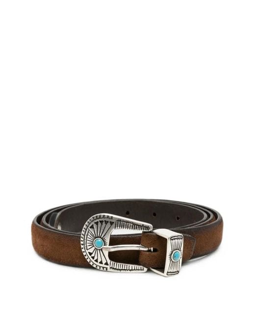 Eraldo Brown Engraved-Buckle Leather Belt for men