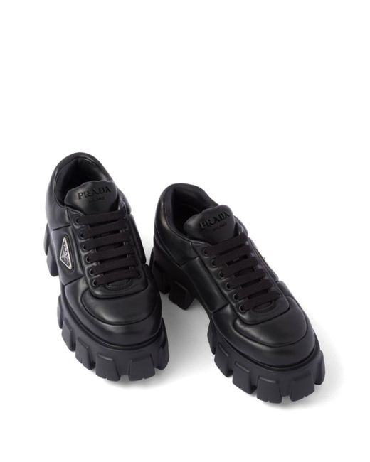 Prada Leren Sneakers Met Logoplakkaat in het Black