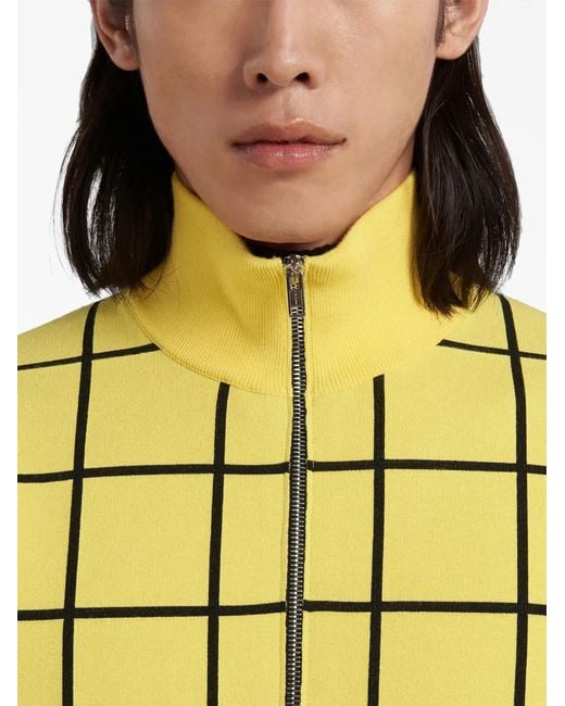 Marni Yellow High-Neck Checked Cardigan for men