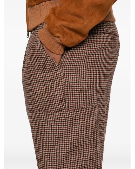 Eleventy Brown Houndstooth-Pattern Tapered Trousers for men