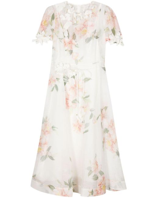 Zimmermann Liftoff Flower Midi-jurk in het White