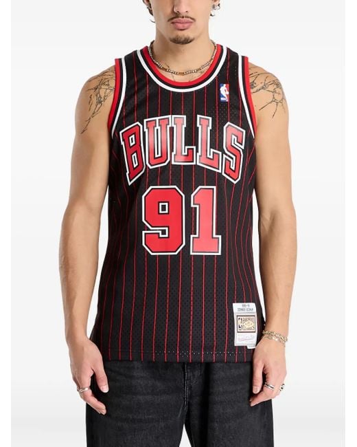 Mitchell & Ness Red 1995-96 Nba Chicago Bulls Swingman Dennis Rodman Striped Tank Top for men