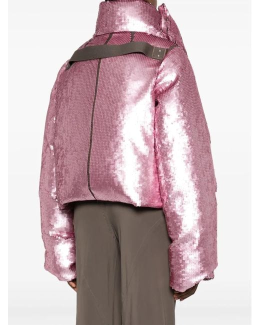 Rick Owens Red Sequin-Embellished Wool Puffer Jacket