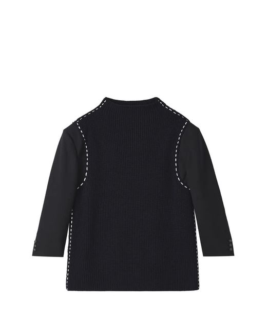 Enfold Blue Contrast-Stitch Panelled Sweater