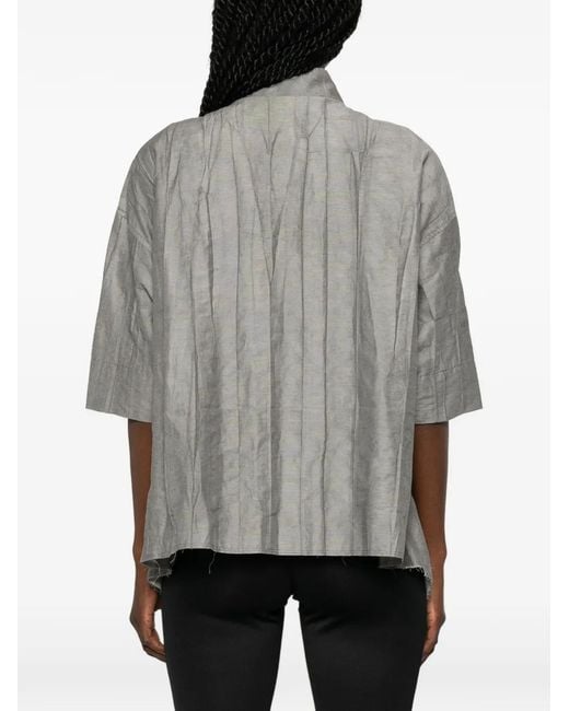 SOH Gray Pleated Short-Sleeve Shirt