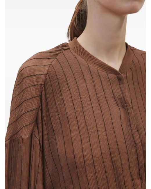Alysi Brown Pinstripe Balloon-Sleeve Jacket