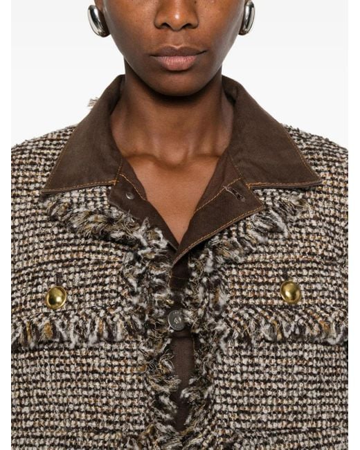 Sacai Brown Tweed-Fringed Jacket