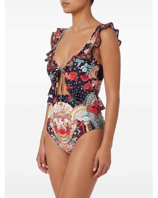 Camilla Black Ruffled-Strap Bodysuit