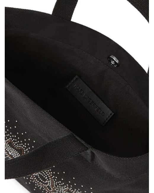Karl Lagerfeld Black Small Ikon Rhinestones Karl & Choupette Shopper Bag