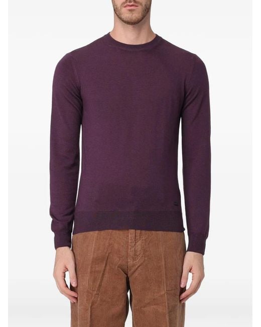 Brooksfield Purple Crew-Neck Wool Sweater for men