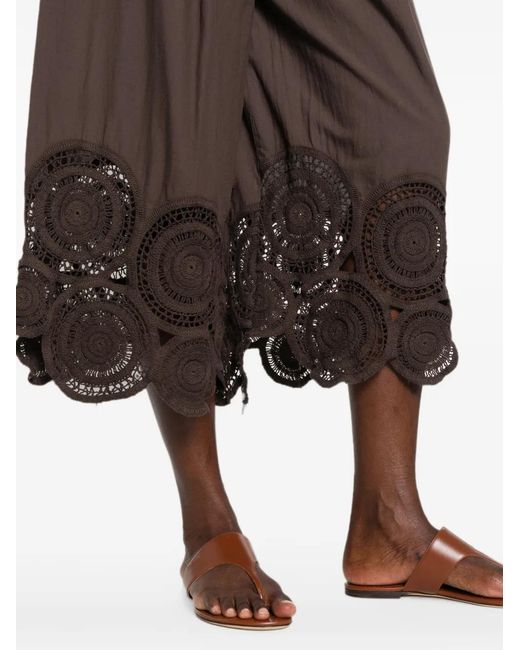 ViCOLO Brown Crochet-Trim Pleated Trousers