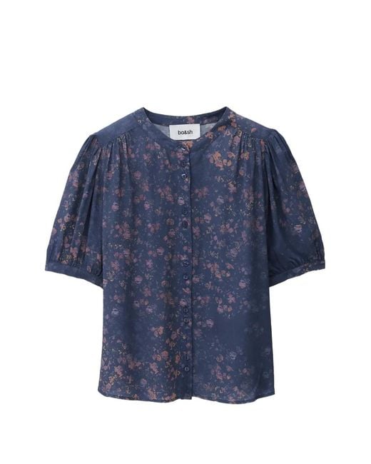 Ba&sh Blue Novella Floral-Print Puff-Sleeve Top