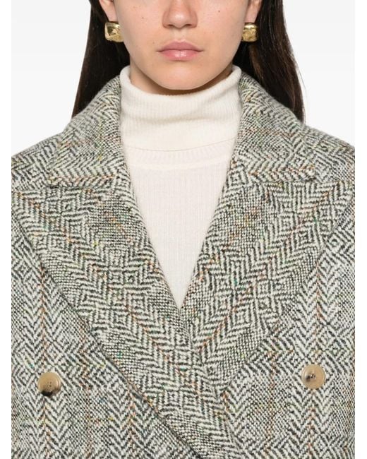 Ermanno Scervino Gray Herringbone Double-Breasted Coat