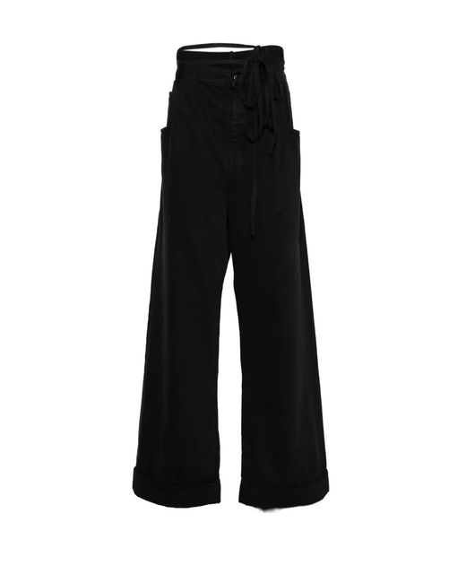 Ann Demeulemeester Black Tie-Fastening Wide-Leg Trousers for men