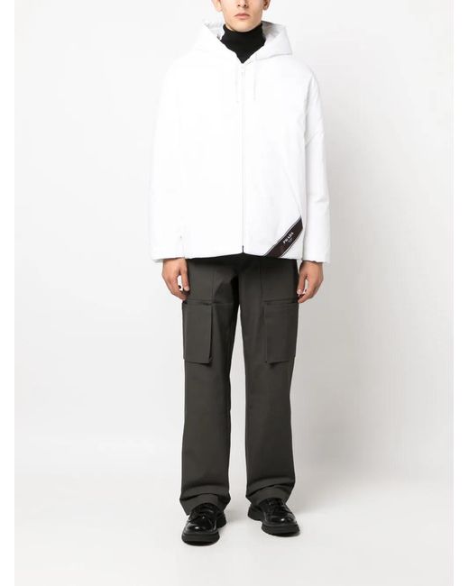 Prada White Logo-Print Hooded Down Jacket for men