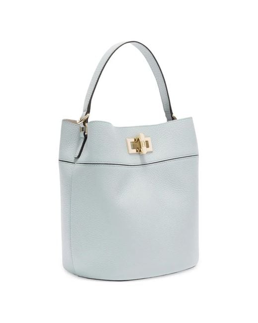 Furla Blue Amelia Lock Leather Bucket Bag
