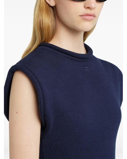 Courreges Blue Ribbed T-Shirt