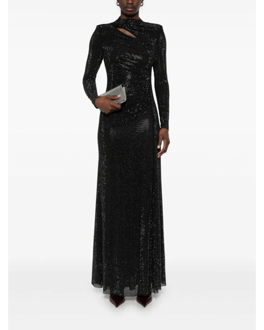 Self-Portrait Black Rhinestone Mesh Maxi Dress