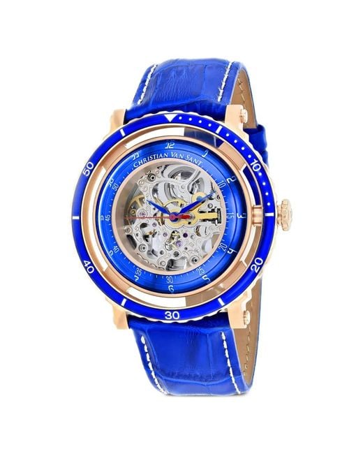 Christian Van Sant Blue Dome Skeleton 21Mm Watch for men