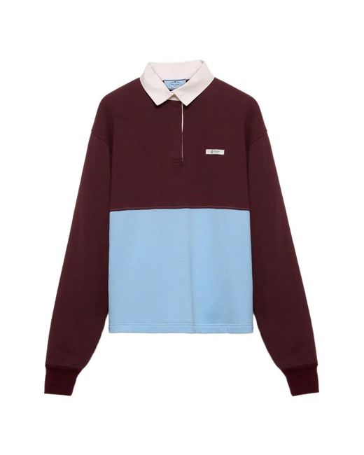 Prada Long-Sleeved Cotton Fleece Polo Shirt in Purple | Lyst UK
