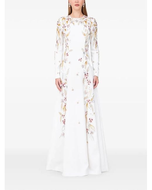 Dina Melwani White Floral-Embellished Dress