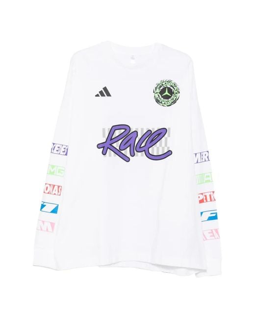 Adidas White Logo-Print Long-Sleeve T-Shirt for men