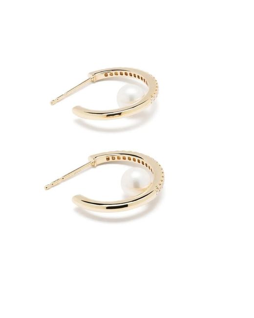 Mizuki White 14Kt Diamond Pearl Hoop Earrings