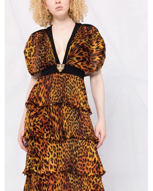 Roberto Cavalli Brown Leopard-Print Long Evening Dress