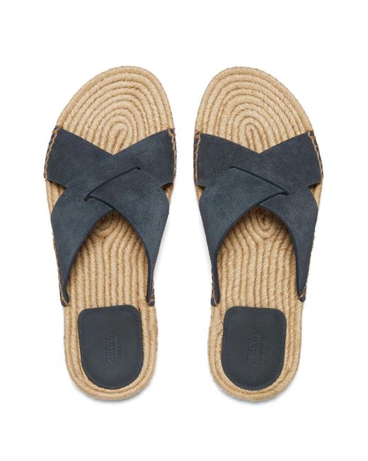 Zegna Blue Crossover-Strap Suede Espadrilles for men