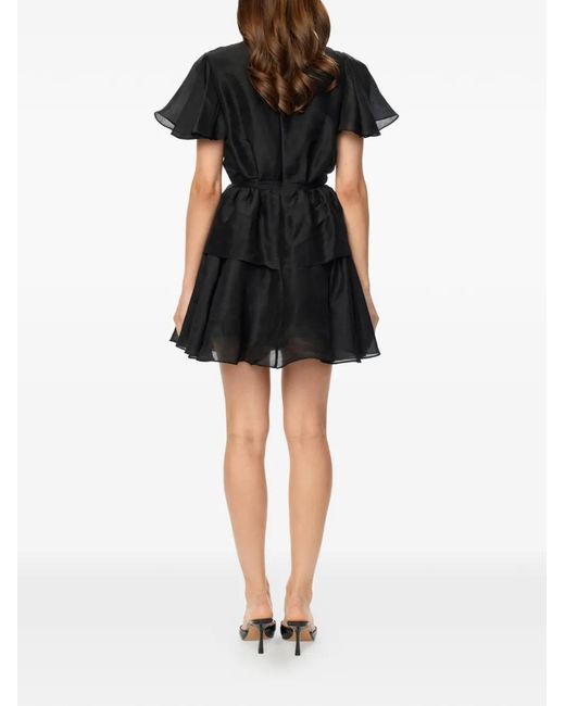 POST MERIDIEM Black Ruffled-Sleeves Mini Dress