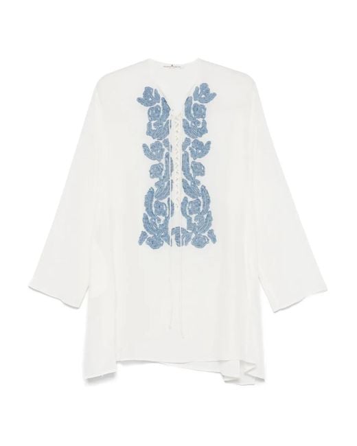 Ermanno Scervino Blue Silk Crepe De Chine Kaftan