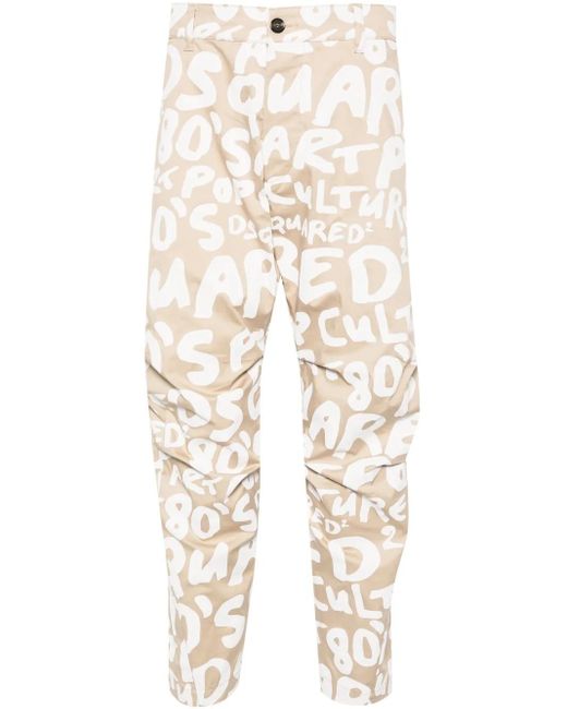 DSquared² Natural Logo-Print Tapered Trousers for men