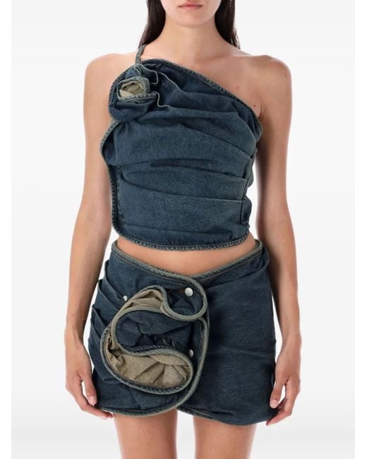 Magda Butrym Blue Rose-Detail Denim Top