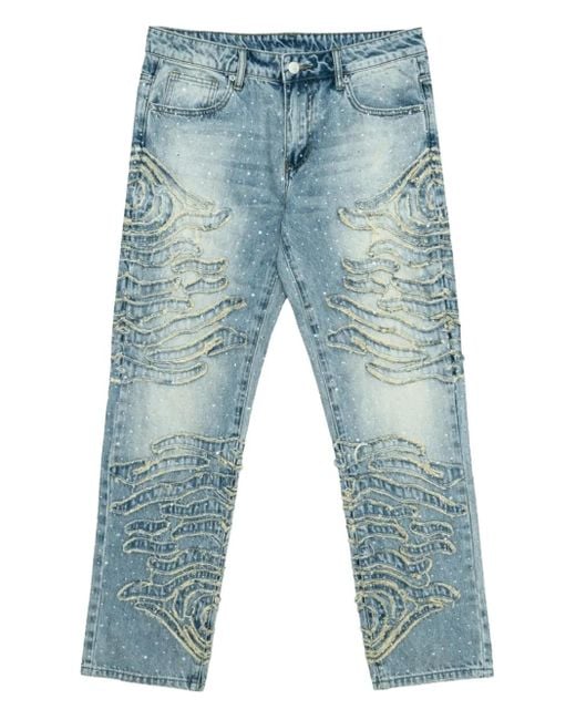 Free Refills Blue Zebra-Pattern Rhinestone Jeans for men