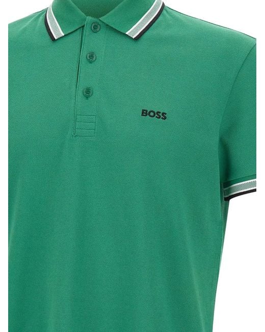 Boss Green Cotton Piqué Polo Shirt With Logo Details for men