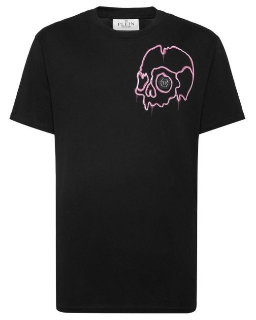 Philipp Plein Black Dripping Skull Cotton T-shirt for men