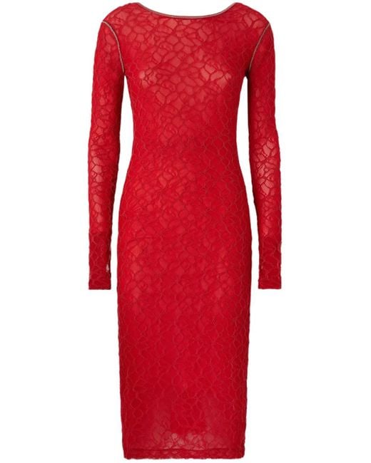 Robe Mi-Longue En Dentelle Pinko en coloris Red