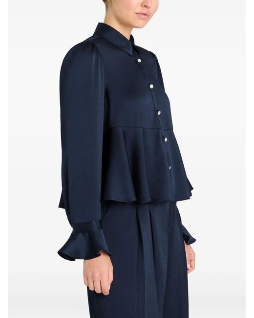 Cinq À Sept Blue Isaure Peplum Satin Shirt