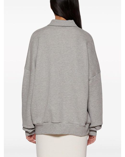 ÉTERNE Gray Polo-collar Cotton Sweatshirt