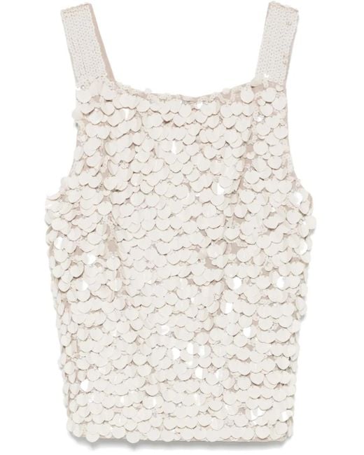 P.A.R.O.S.H. White Paillette-Embellished Top