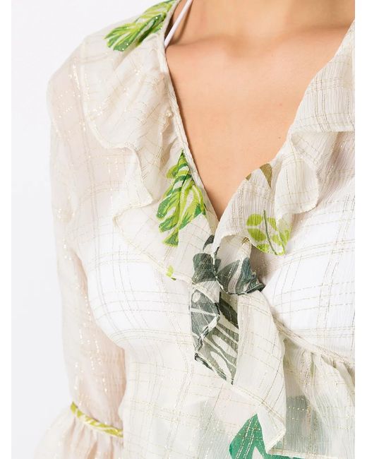 Amir Slama Multicolor Palm Leaf Print Ruffle Blouse