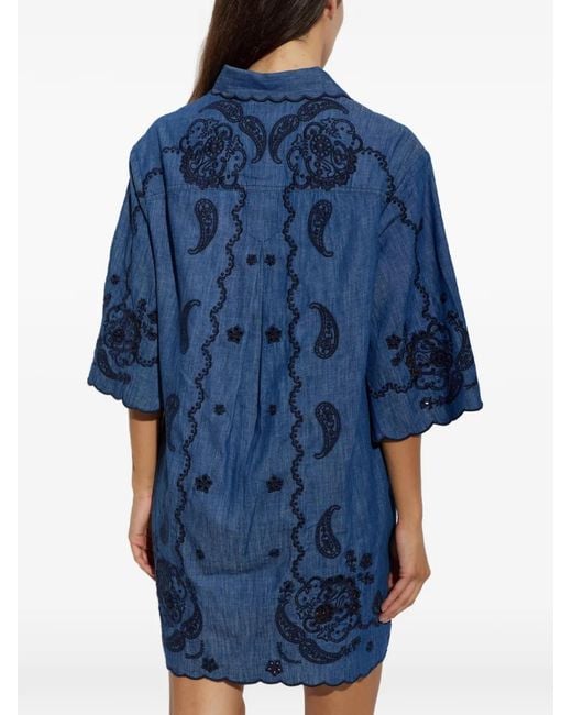 Zimmermann Blue Embroidered Denim Mini Dress