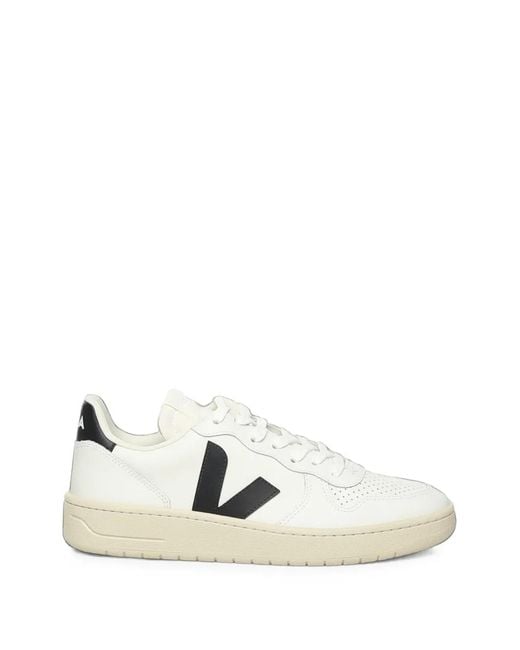 Veja White V-10 Leather Sneakers for men