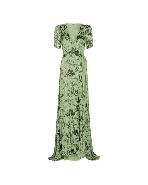 Alice + Olivia Green Tiana Floral-Print Wrap Maxi Dress