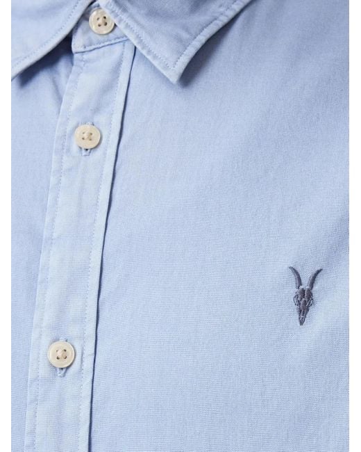 AllSaints Blue Hawthorne Embroidered-Logo Shirt for men