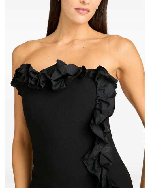 Cinq À Sept Black Ruffle-Detail Strapless Gown